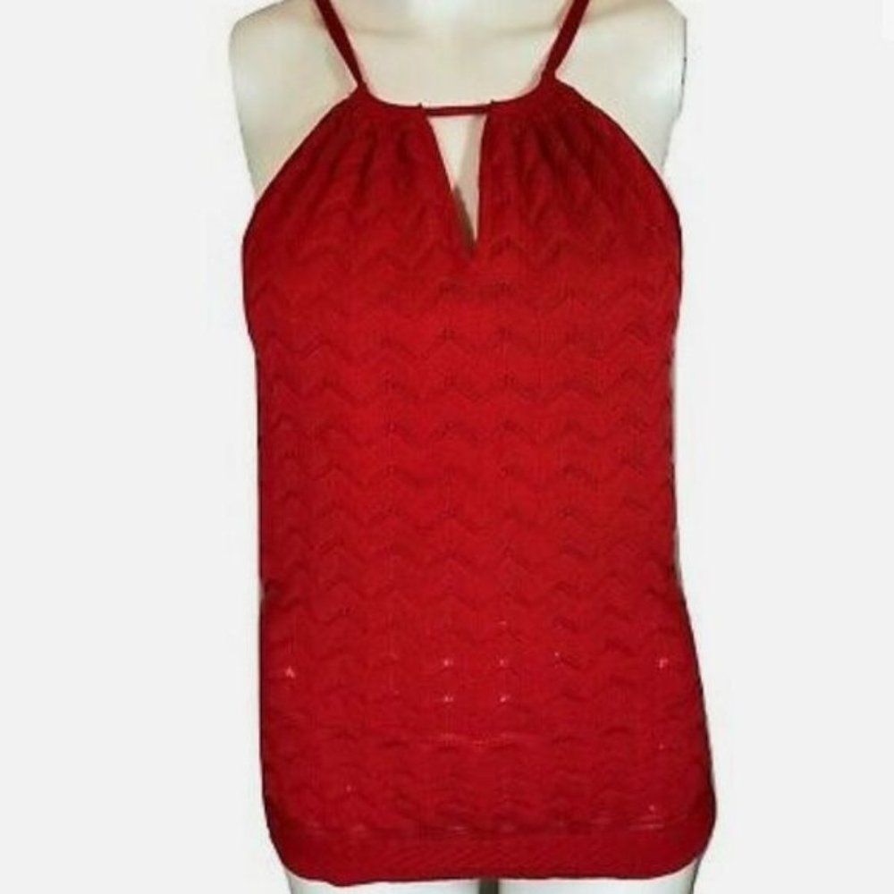 Etcetera Red Halter Knit Tank Top Tie Neck Womens size small